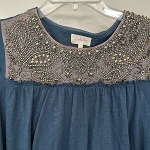 Anthropology sequin and silver cotton blouse